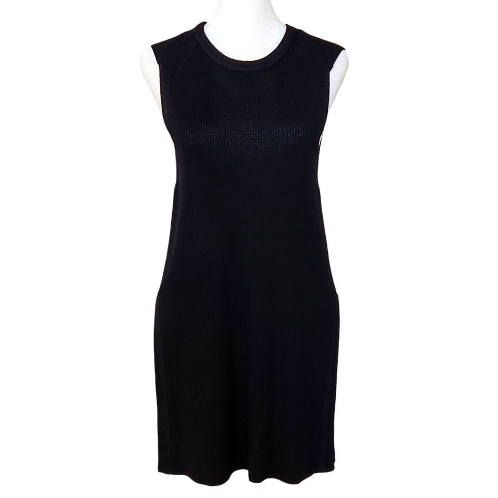 Aritzia Wilfred Semi Sheer Tunic Sweater Small Black Open Knit Sleeveless Edgy